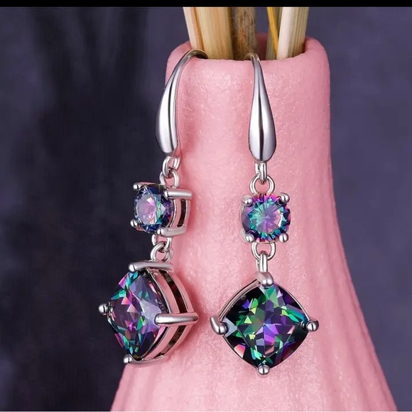 Elegant Silver Multicolor Drop Earrings - Picture 1 of 5
